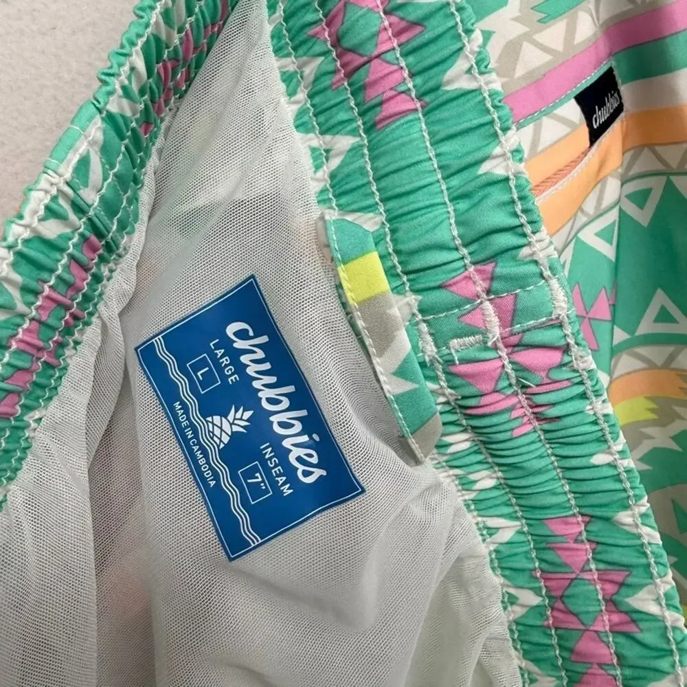 Chubbies Swim Trunks Men's Large Blue Colorful Aztec Southwestern All Over 8 in - Picture 9 of 10